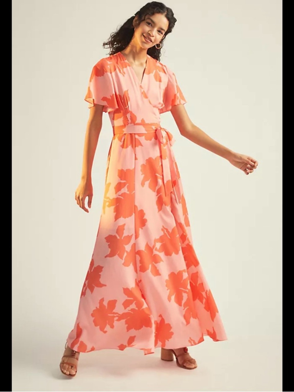 Hutch Pink Maxi Dress with Coral Floral Print